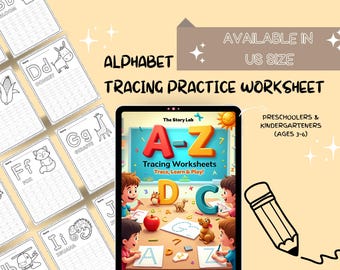 Alphabet Tracing Printable Worksheets: Preschool Kindergarten A-Z Handwriting Practice PDF(Digital Download)