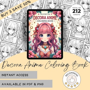 Decora Anime Coloring Book Digital Download PDF Printable Kawaii Manga Cute Japanese Art Kids and Adults Activity Gift Idea