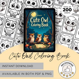 Cute Owl Coloring Book Printable PDF Coloring Pages Fantasy Art Coloring Sheets for Kids Toddlers Preschoolers Instant Download Activity