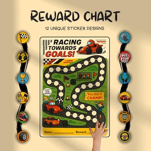 Reward Chart Racing Theme for Kids Instant Download Printable Behavior Chart Chore Chart Sticker Chart Goal Tracker Potty Training Chart