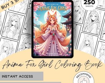 Anime Fox Girls Coloring Book: 250 Kawaii Manga Art Pages (PDF Printable Digital Download)