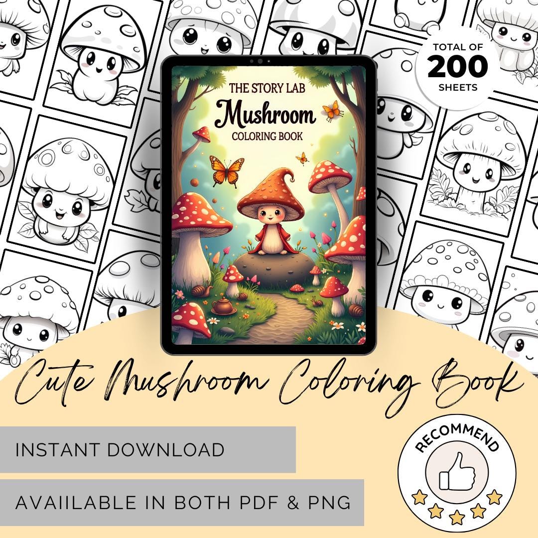 Mushroom Coloring Book Cute Designs Printable PDF 100 Pages Kids ...