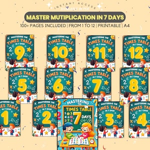 Domine a tabuada de 12 em 7 dias | Exercícios de matemática, tabela de multiplicação, crianças, educação domiciliar | Planilhas para impressão | Download digital | A4