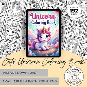 Unicorn Coloring Book Printable PDF 192 Pages Kids Fantasy Art Coloring Pages Digital Download for Girls Activity Gift Idea