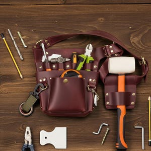 Cintura portautensili in pelle marrone fatta a mano: marsupio da carpentiere personalizzato Burgundy