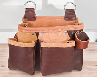 Leather Tool Pouch with Multiple Pockets & Metal Rings