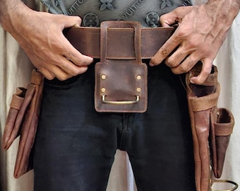 Handmade Leather Tool Belt with Multiple Pockets Carpenter Pouch