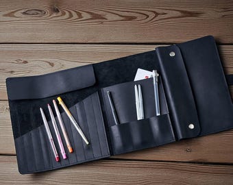 Handgefertigte Ledertasche für Stifte, Stifte und Pinsel