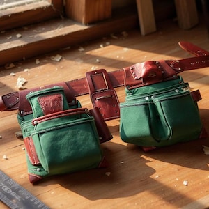 Heavy Duty Framer Tool Belt with Leather and Nylon Pouches, Bolt Belts Carpenter Tool Rig for Construction, Adjustable Work Belt System