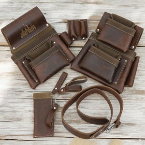 Full Grain Leather Tool Belt, Heavy Duty Work Pouch, Carpenter Husband Gift image 9
