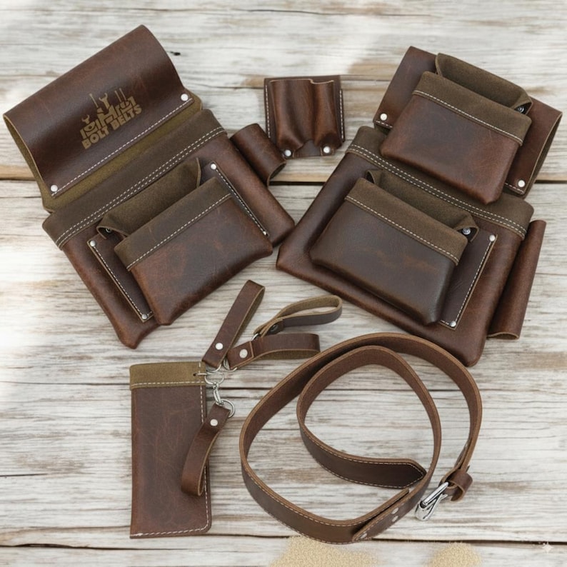 Full Grain Leather Tool Belt, Heavy Duty Work Pouch, Carpenter Husband Gift image 9