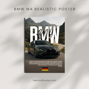 Póster de coche BMW M4 / Arte mural cinematográfico de coches / 4K PNG de alta resolución / Póster de coche deportivo genial, regalo para él /