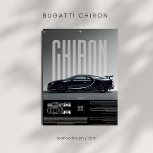 Póster del Bugatti Chiron / Descarga digital / Archivo PDF de alta calidad / 1000 DPI / Listo para imprimir / Póster de superdeportivo / Regalo para él