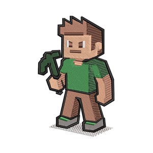 Pixelated Game Character Embroidery File – Instant Digital Download for Machine Embroidery | 5 Sizes