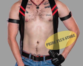 Gilet da motociclista in pelle di mucca fatto a mano: gilet steampunk nero e rosso