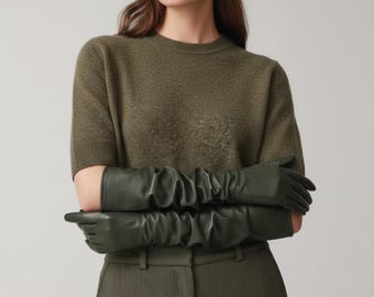 Guanti lunghi da donna in vera pelle – Guanti da sera lunghi fino al gomito / Eleganti per l'inverno e la sera