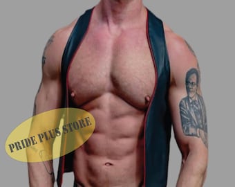 Gilet in pelle da uomo: top da motociclista con apertura frontale fatto a mano e cosplay