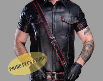 Handgefertigtes Slim Fit Bikerhemd aus Schafleder