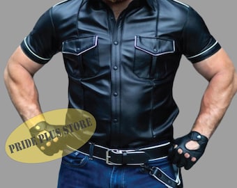 Camicia a maniche corte in vera pelle fatta a mano: moda motociclista