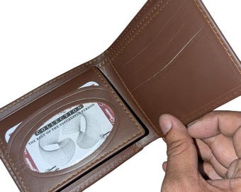 Brown Leather Bifold Wallet: Slim Design with ID Window