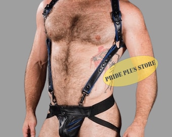 Completo da uomo composto da imbracatura e sospensorio in vera pelle Hunter – Regolabile, elegante e raffinato, ideale per il club.