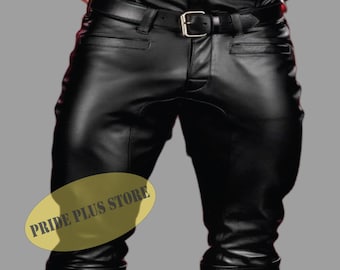 Pantaloni da motociclista in vera pelle da uomo - Vestibilità slim
