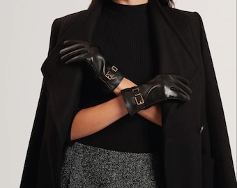 Elegant Genuine Leather Gloves for Women | Soft Sheepskin Buckle Gloves