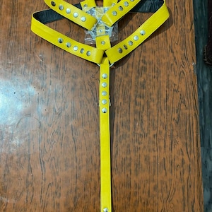 Handmade yellow Leather Chest Harness for Men – Adjustable Fetish Gear with Studded Design – Festival & Club Wear