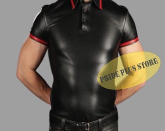 Polo da uomo in pelle fatta a mano: Clubwear con finiture rosse