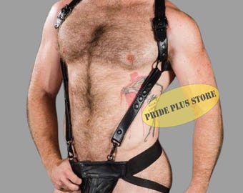 Slip sportivo in pelle nera con imbracatura Hunter – Abbigliamento da club per adulti regolabile