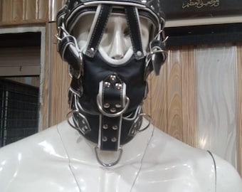 Handcrafted Black Leather Face Harness Mask | Gothic Bondage Headgear
