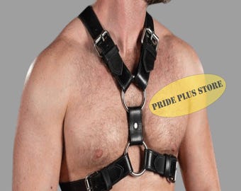Imbracatura a Y da uomo in pelle nera – Abbigliamento da discoteca regolabile
