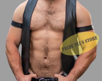 Gilet in pelle di mucca fatto a mano con petto aperto: gilet da motociclista gotico