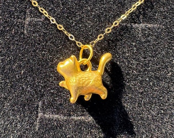 Halsband med hänge i 24k massivt guld, katt och husdjur, Au999