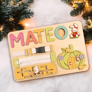 Wooden Name Puzzle Busy Board, Customized & Educational Gift Montessori Toy for Toddlers Newborn Nursery Decor Baby Shower Birthday Gift