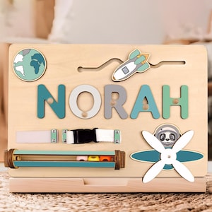 Personalized Wooden Busy Board Name Puzzle: Montessori Sensory Toy