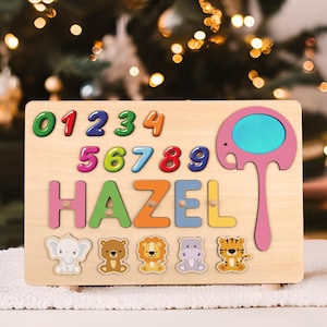 Wooden Busy Board, Personalized Puzzle with Name, Fun Montessori Toy for Toddlers, Perfect 1st Birthday & Holiday Gift