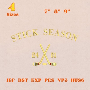 May include: A light beige graphic with the words "STICK SEASON" in gold, arched above crossed hockey sticks. Below are the numbers "24" and "81", and the text "4 Sizes" and "7", "8", "9" inches. The image also includes file format abbreviations.