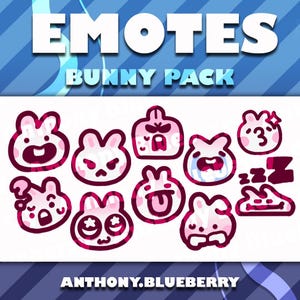 Pink Bunny Emote Pack | Twitch - Discord - Youtube - Streaming | Kawaii Chibi Simple Rabbit