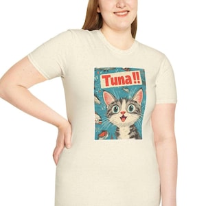 Funny Cat Tuna Fish, Unisex Softstyle T-Shirt, Cute Animal Lover Tee, Cat Mom Gift, Kitten Shirt, Kitty Top, Pet Owner Present