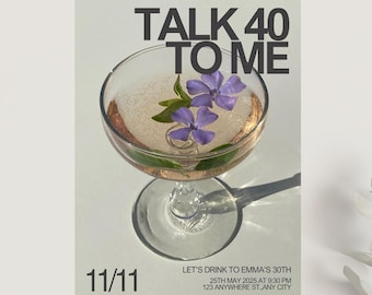40th Birthday Invitation: Chic Cocktail Party, Rose Gold (Digital Download 5x7" Portrait Template)