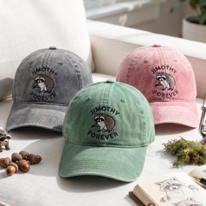 Embroidered Jimothy Raccoon Hat, Vintage Jimothy Wash Cap, Funny Jimothy Forever Dad Hat, Cute Animal Lover Gift, Aesthetic Cottagecore Cap