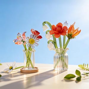 Glass Birth Month Flower Gift for Mom, Handblown Personalized Keepsake, Mother’s Day Birthday Present