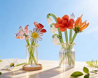 Glazen geboortemaand bloemencadeau voor moeder, handgeblazen gepersonaliseerde aandenken, Moederdag verjaardagscadeau