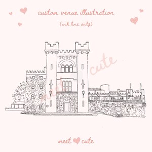 Wedding venue line drawing, custom drawing, bespoke venue illustration, wedding gift, personalised drawing, wedding invitation drawing