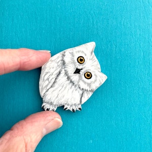 Curious Owl Mini Ornament - Funny White Owl - Little Cute Owl - Handmade Painted Owl Decoration - Owl Gift - Cute Baby Owl - or Mini Owl Pin