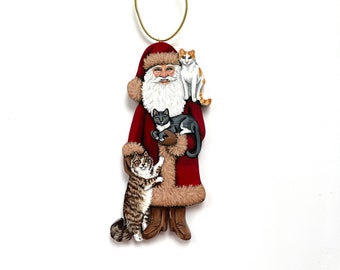 Custom Santa with Pet Ornament - St Nicholas with Your Cat Dog Pets Animals - Animal Portrait with Santa Decoration