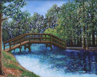 Bridge over Sparkling Water - Landscape Art Print -Giclee 9x14- Bridge at Lake Tarpon Florida