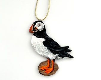 Puffin ornament - Two sided Puffin bird ornament - Handmade painted colorful Puffin - Unique Christmas ornament or gift