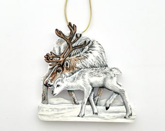 Reindeer Christmas Ornament - Reindeer mother and calf - Mom and Baby ornament gift